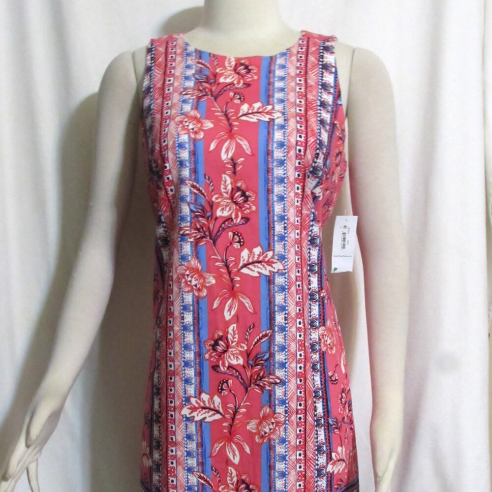 NEW Womens Ladies LONDON TIMES Pink & Blue Abstract Stretch Sleeveless Dress 6